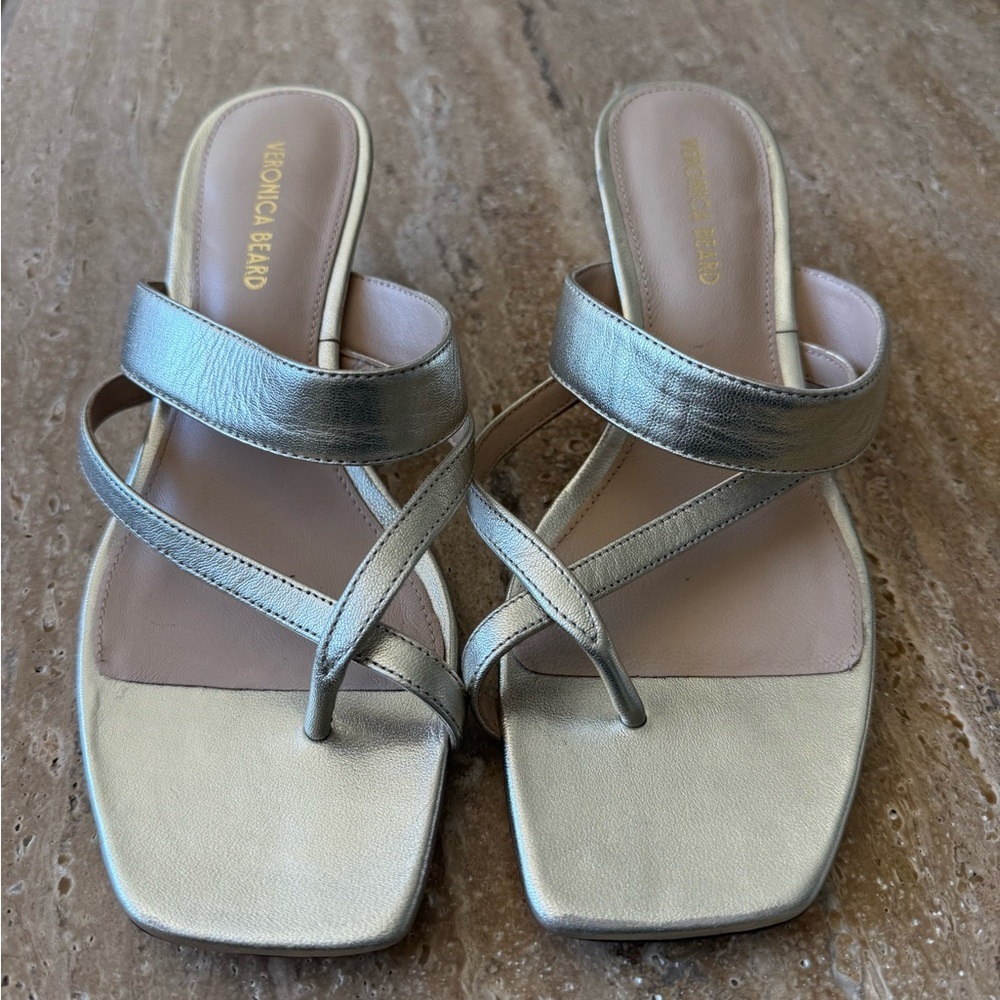 Veronica Beard Metallic Gold Strappy Slide Sandal size 6.5 - Picture 4 of 8